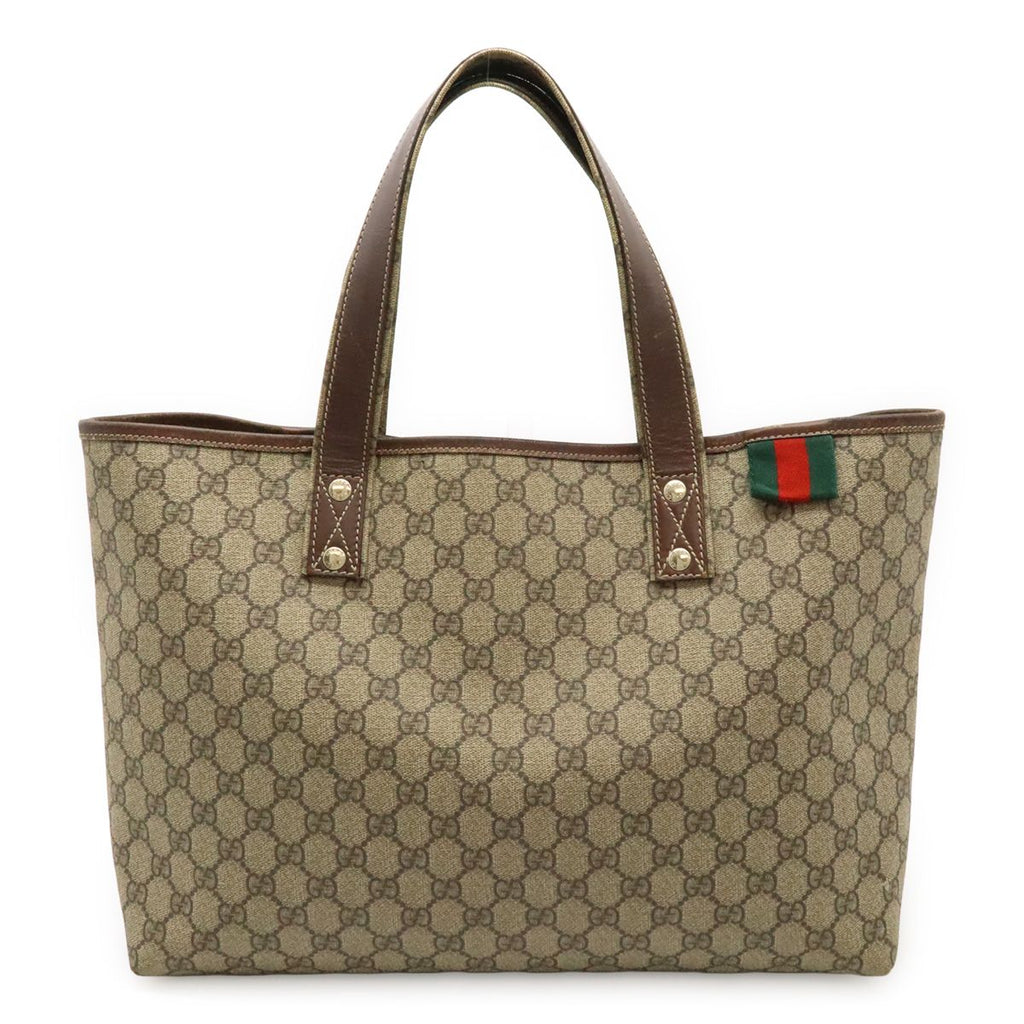Gucci GG Supreme Sherry Line Tote Large Shoulder Bag Leather Beige Brown