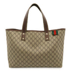 Gucci GG Supreme Sherry Line Tote Large Shoulder Bag Leather Beige Brown