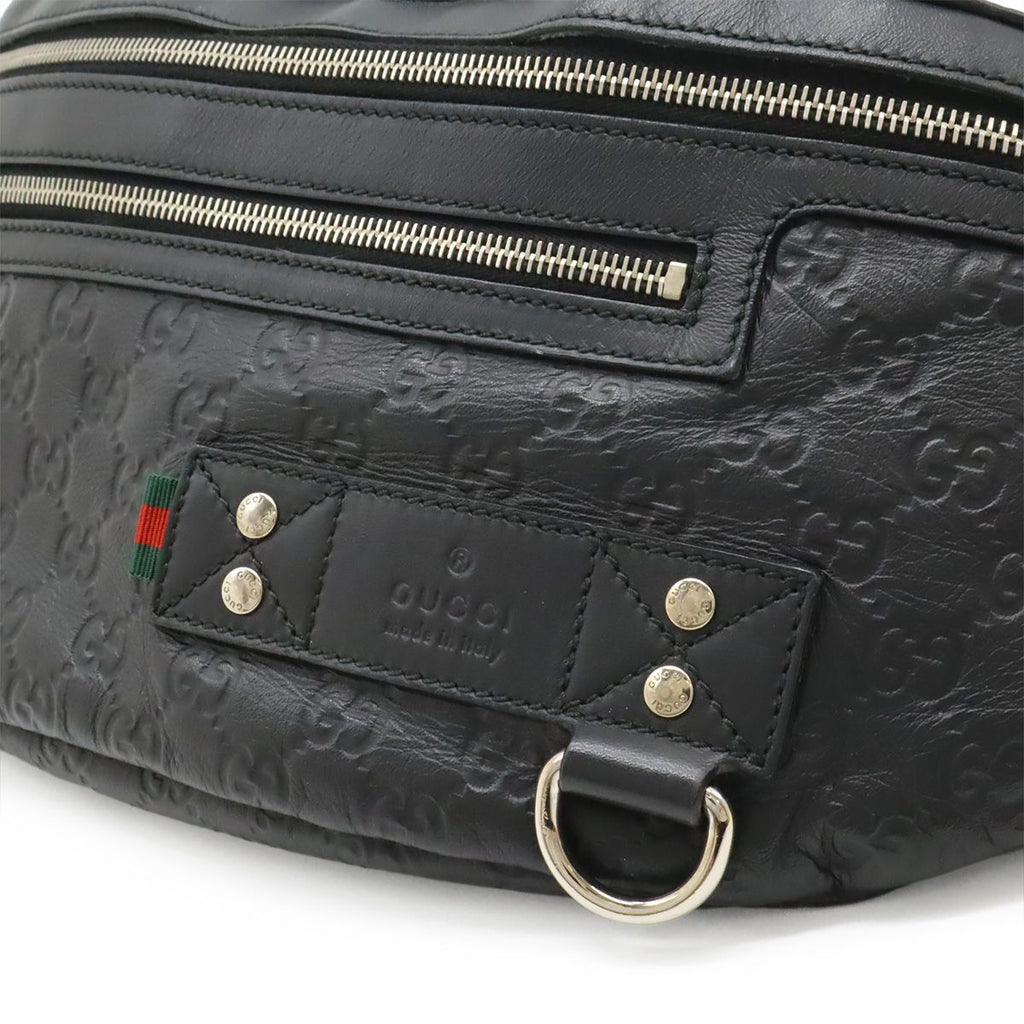 Gucci Guccissima Belt Bag Waist Pouch Hip Rubber Coating Leather Black Silver — view 8