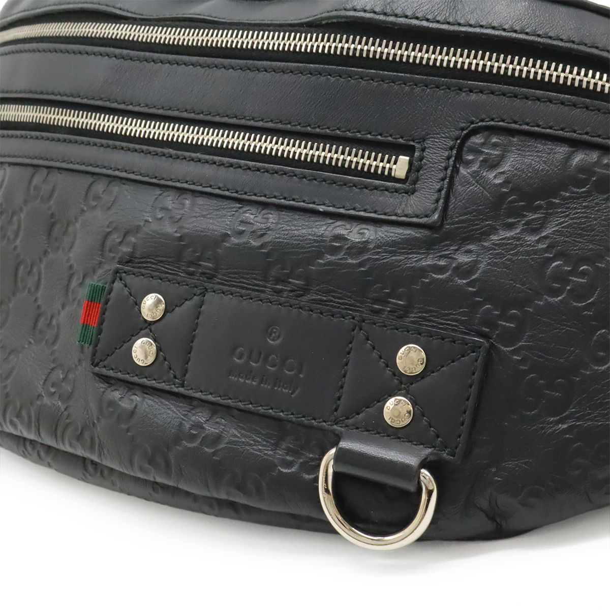 Gucci Guccissima Belt Bag Waist Pouch Hip Rubber Coating Leather Black Silver — view 8