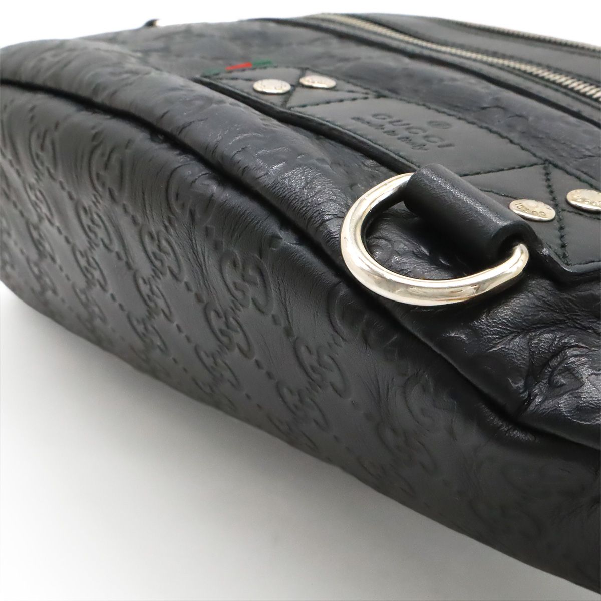Gucci Guccissima Belt Bag Waist Pouch Hip Rubber Coating Leather Black Silver — view 3