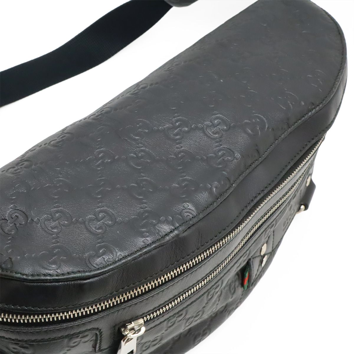 Gucci Guccissima Belt Bag Waist Pouch Hip Rubber Coating Leather Black Silver — view 7