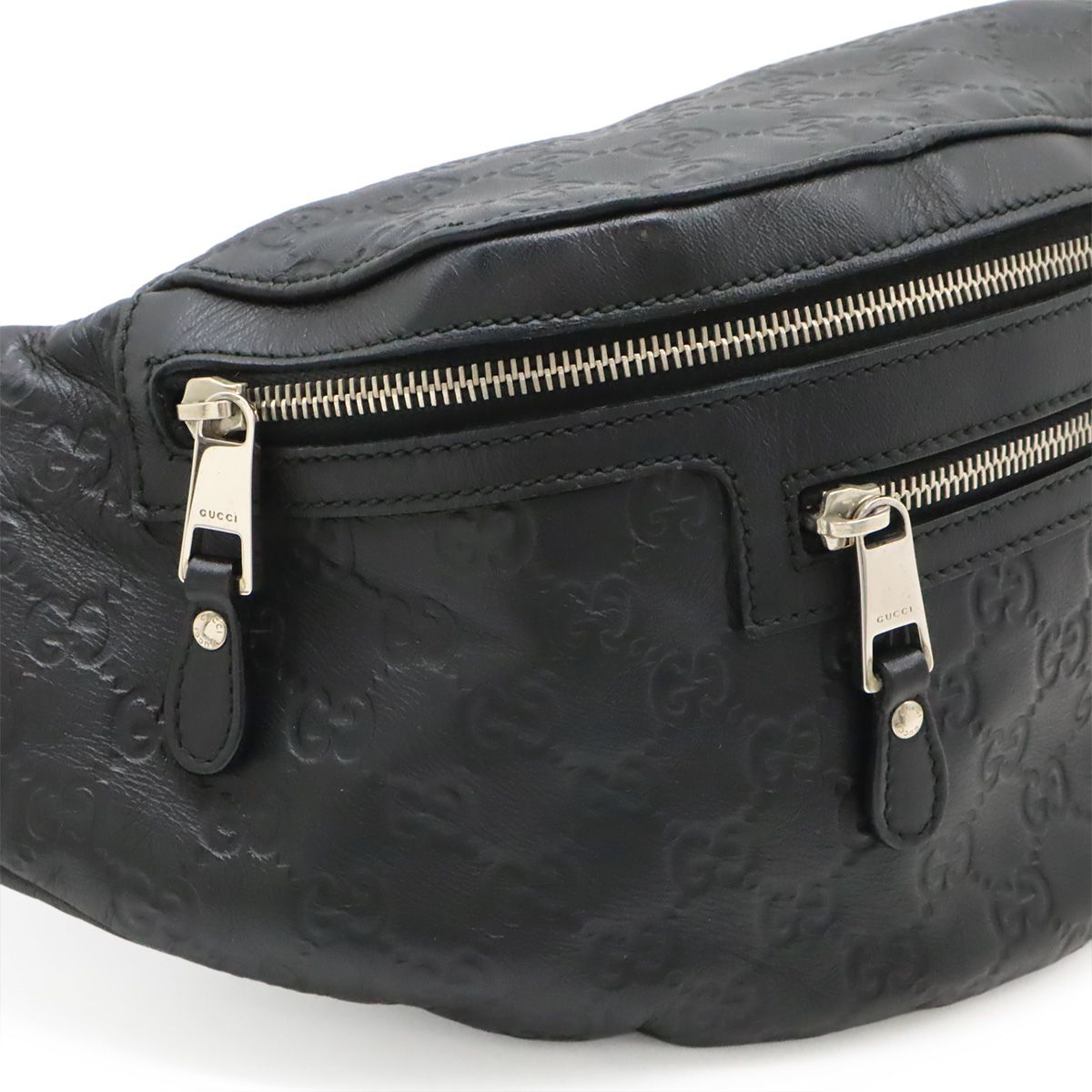 Gucci Guccissima Belt Bag Waist Pouch Hip Rubber Coating Leather Black Silver — view 5