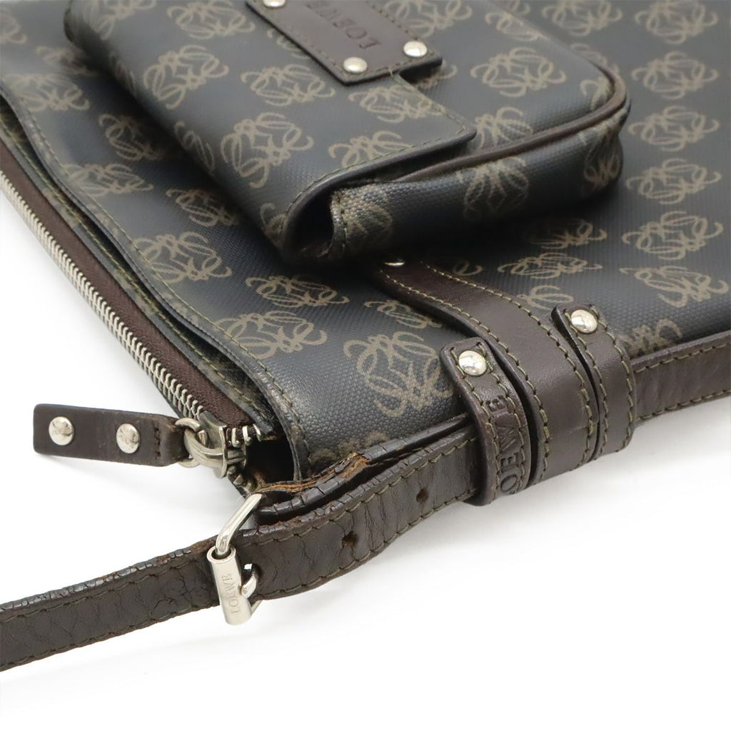 Loewe Repeat Anagram Shoulder Bag Crossbody Leather Black Dark Brown Silver — view 8