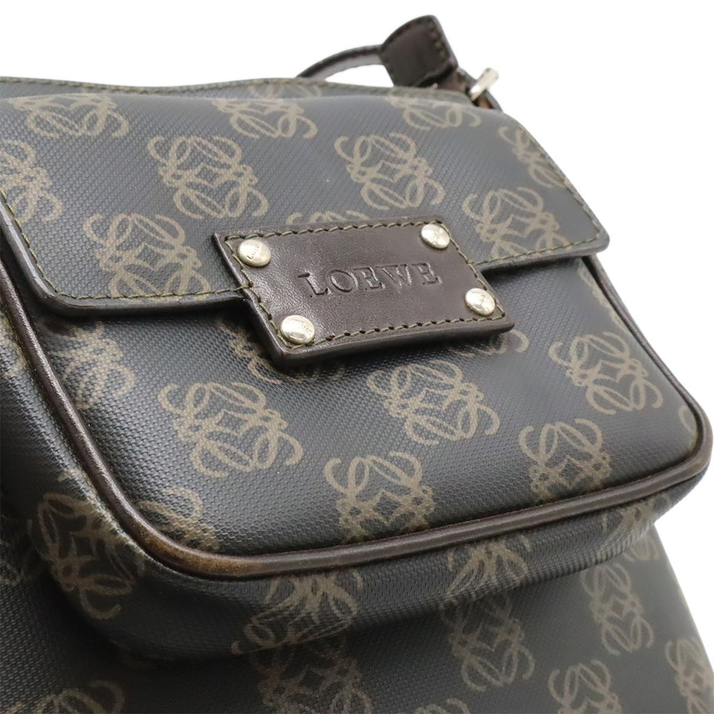Loewe Repeat Anagram Shoulder Bag Crossbody Leather Black Dark Brown Silver — view 9