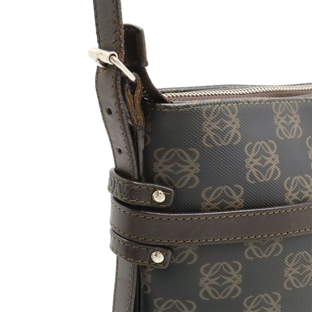Loewe Repeat Anagram Shoulder Bag Crossbody Leather Black Dark Brown Silver — view 4