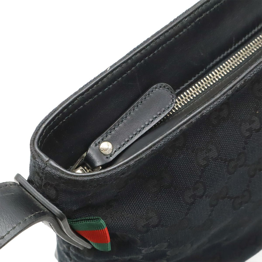 Gucci GG Canvas Sherry Line Shoulder Bag Crossbody Leather Black Green — view 6