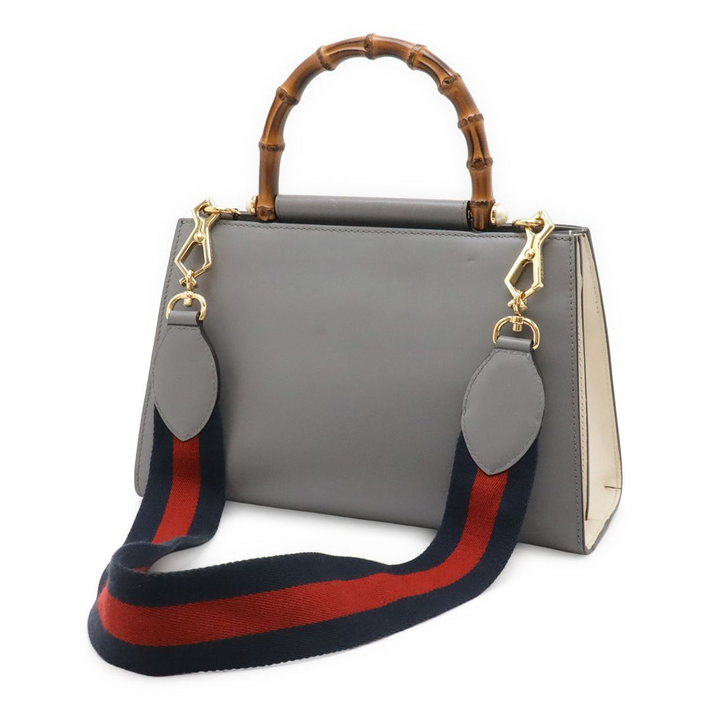 Gucci Nymphaea Bamboo Mini Bag 2-Way Leather Faux Pearl Gray Gold — view 2