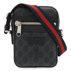 Gucci GG Supreme Web Line Messenger Bag Pochette Leather Black Dark Gray