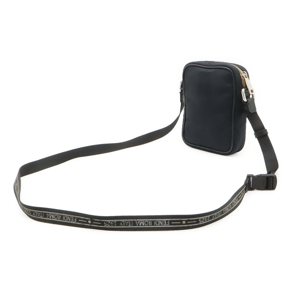 Fendi Pecan Mini Shoulder Bag Pochette Crossbody Nylon Leather Black Silver — view 2