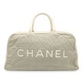 Chanel Sports Line Quilted Logo Mini Boston Bag Canvas Leather Light Gray White