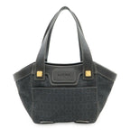Loewe New Line Tote Shoulder Bag Nylon Canvas Dark Gray Gold
