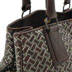 Bottega Veneta Intrecciato Metallic Handbag Leather Dark Brown Silver — view 7