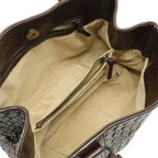 Bottega Veneta Intrecciato Metallic Handbag Leather Dark Brown Silver — view 5