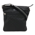 Gucci GG Nylon Shoulder Bag Crossbody Leather Black Gray Silver