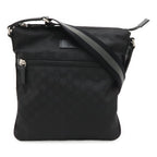 Gucci GG Nylon Shoulder Bag Crossbody Leather Black Gray Silver