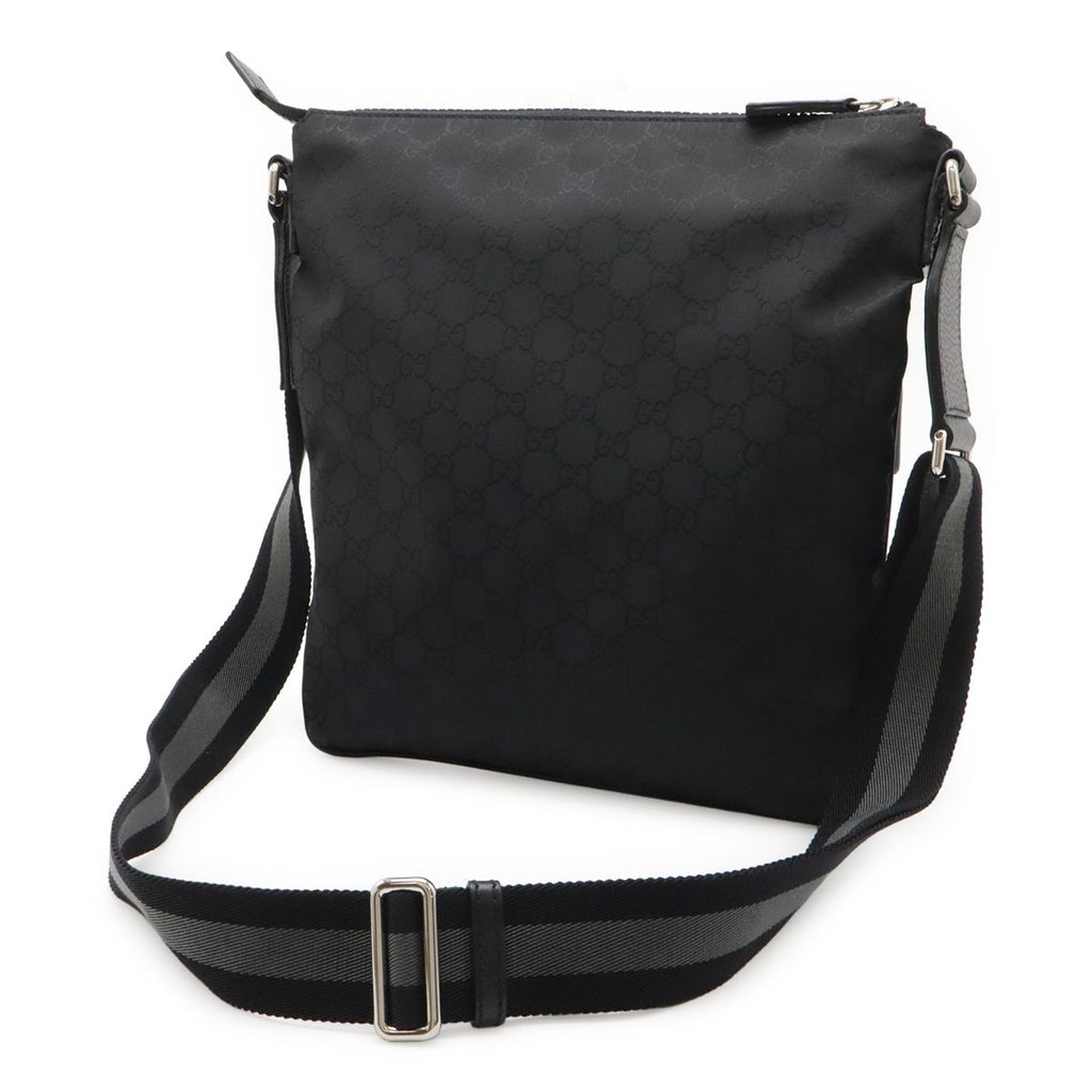 Gucci GG Nylon Shoulder Bag Crossbody Leather Black Gray Silver — view 2