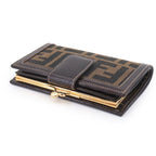 Fendi Zucca Kiss Lock Bifold Wallet Canvas Leather Brown Black 079 Gold — view 5