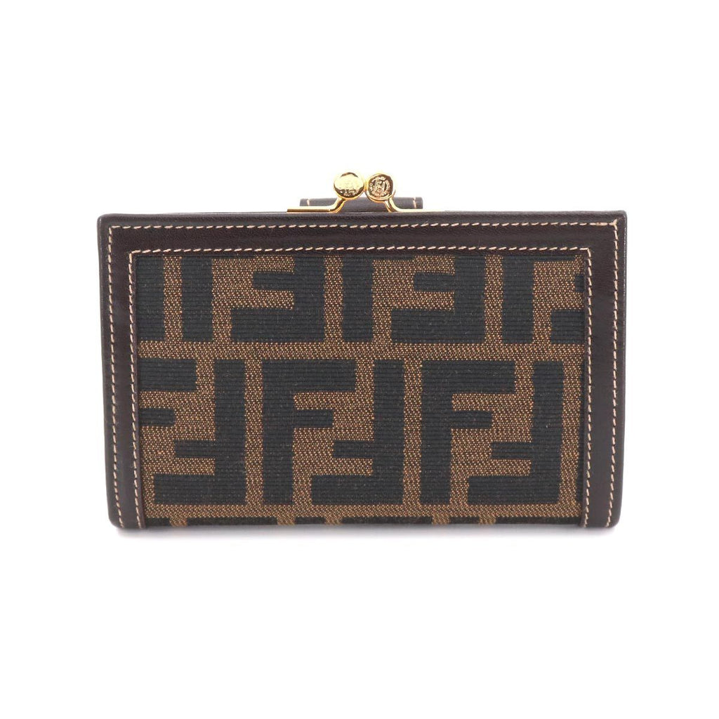 Fendi Zucca Kiss Lock Bifold Wallet Canvas Leather Brown Black 079 Gold — view 3