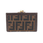 Fendi Zucca Kiss Lock Bifold Wallet Canvas Leather Brown Black 079 Gold — view 3