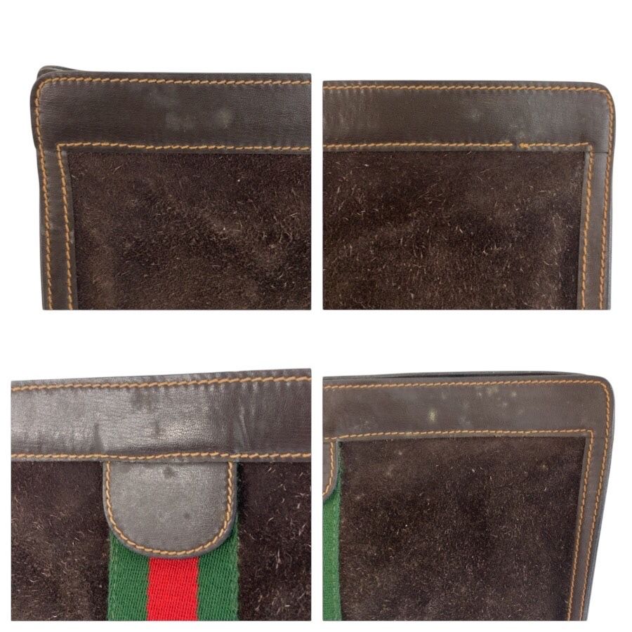Gucci Vintage Sherry Line Brown Suede Leather 2 Clutch — view 5