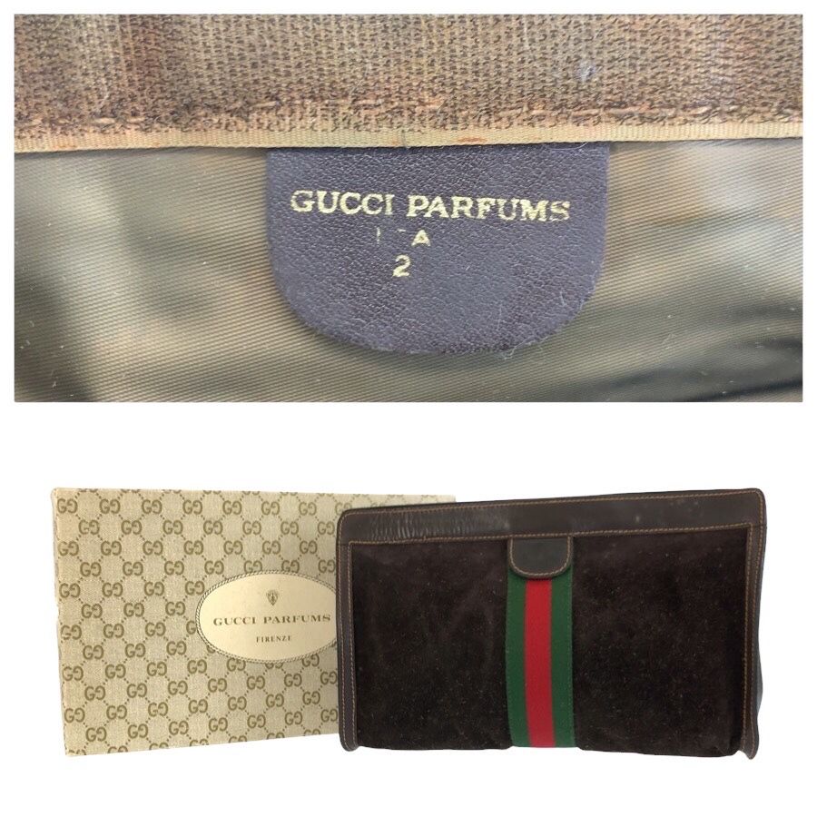 Gucci Vintage Sherry Line Brown Suede Leather 2 Clutch — view 3
