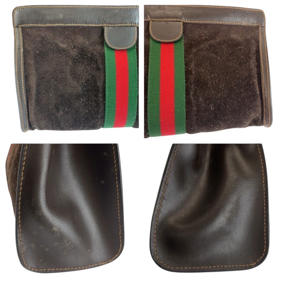 Gucci Vintage Sherry Line Brown Suede Leather 2 Clutch — view 6
