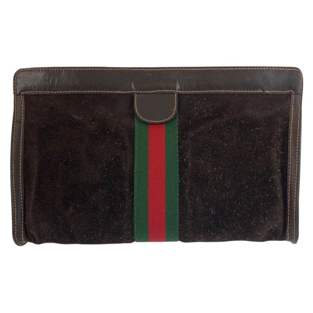 Gucci Vintage Sherry Line Brown Suede Leather 2 Clutch — view 2