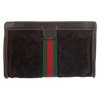 Gucci Vintage Sherry Line Brown Suede Leather 2 Clutch — view 2