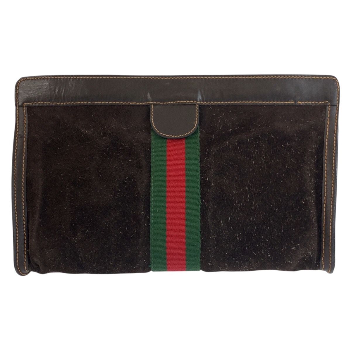 Gucci Vintage Sherry Line Brown Suede Leather 2 Clutch — view 2