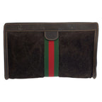 Gucci Vintage Sherry Line Brown Suede Leather 2 Clutch