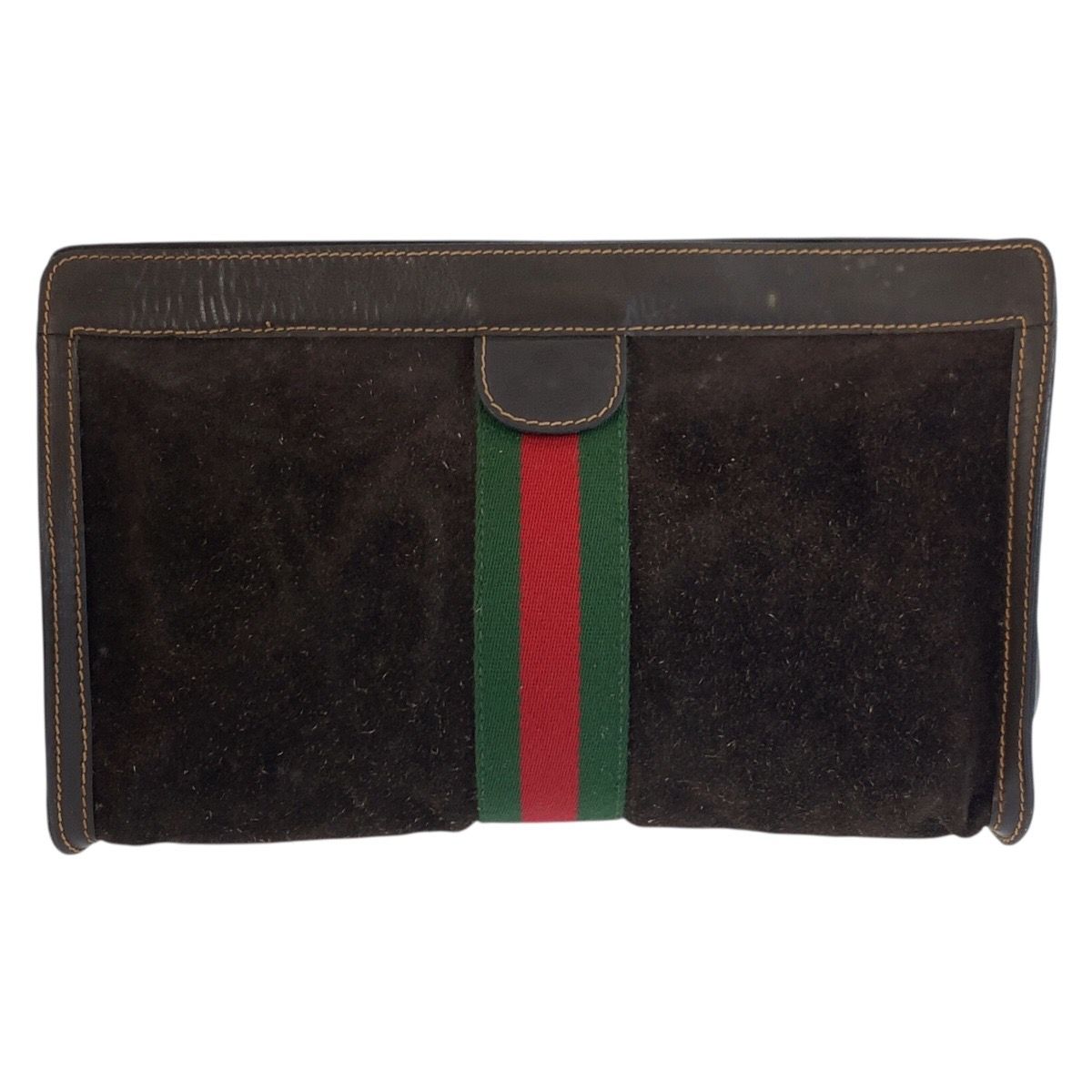 Gucci Vintage Sherry Line Brown Suede Leather 2 Clutch