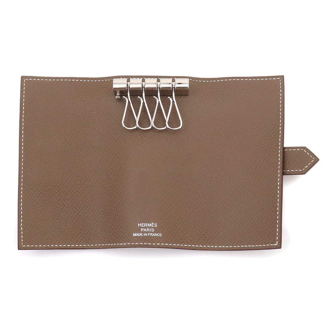Hermes Bearn Key Case Quadruple Strand Epsom Etoupe Silver Key Holder — view 6