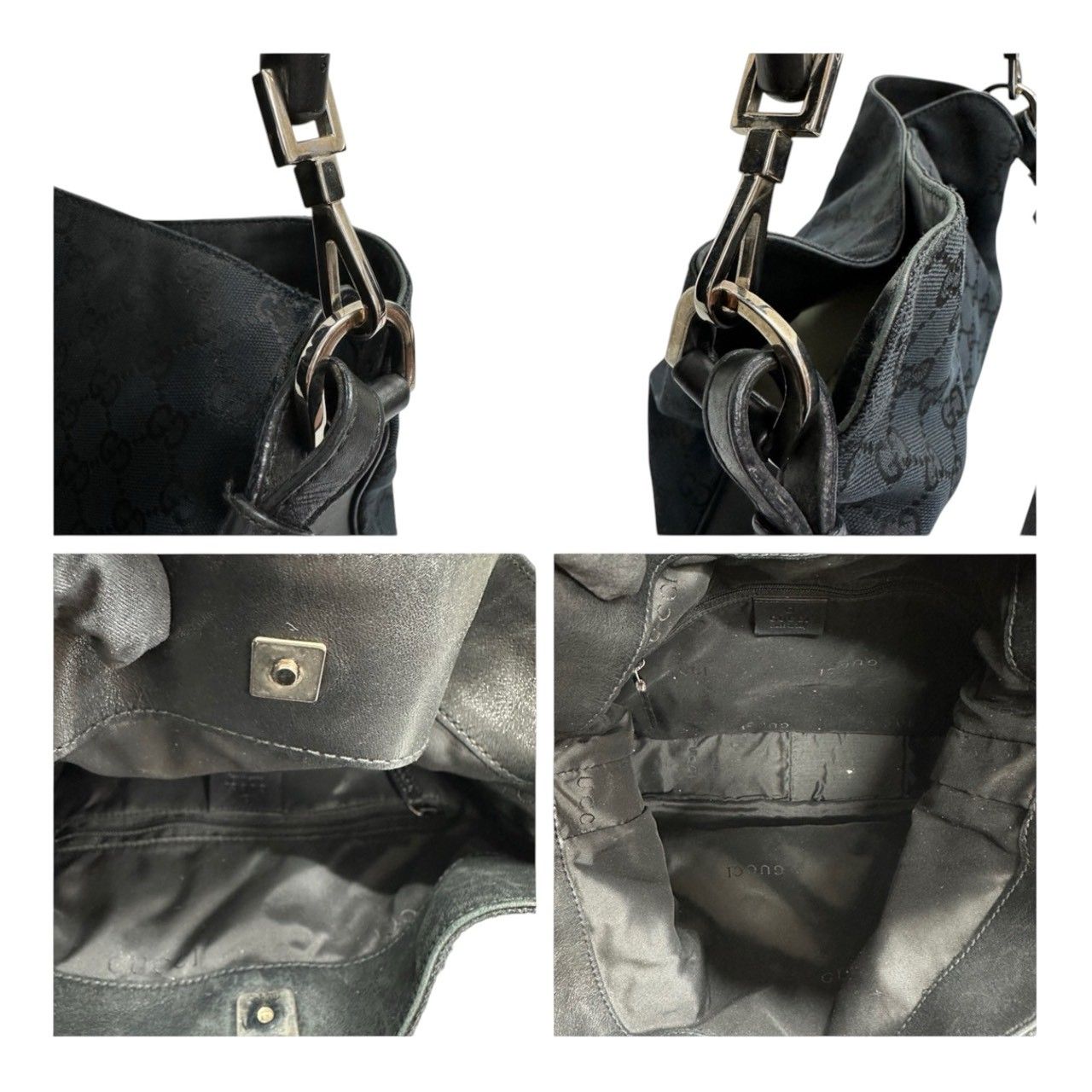 Gucci Bamboo Black Silver GG Canvas Leather Shoulder — view 8