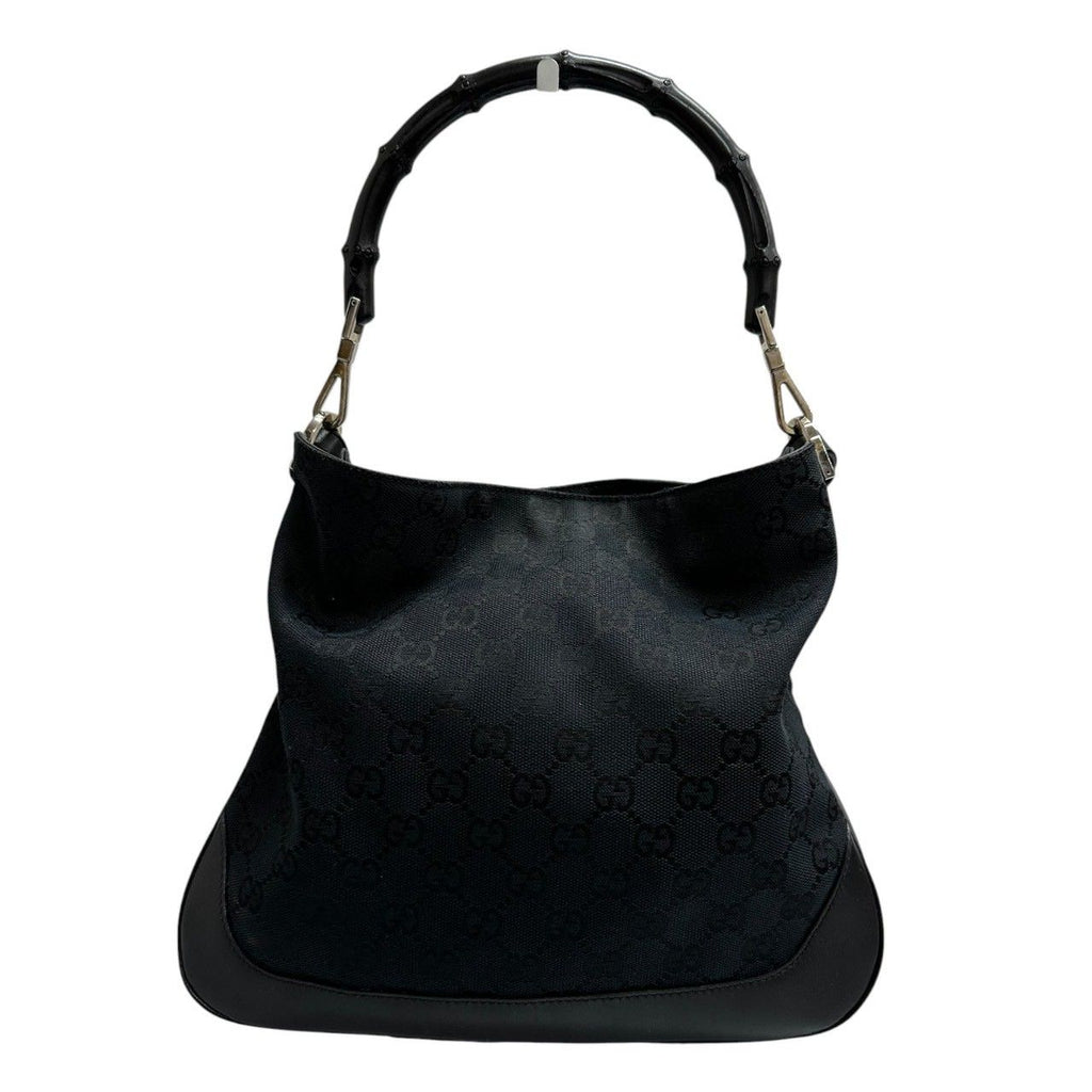 Gucci Bamboo Black Silver GG Canvas Leather Shoulder
