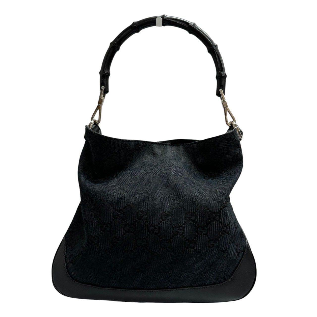 Gucci Bamboo Black Silver GG Canvas Leather Shoulder
