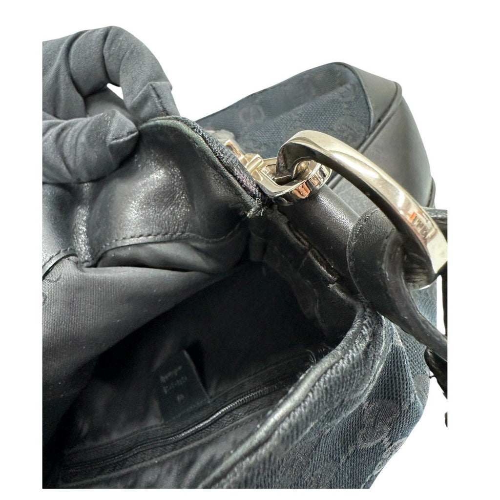 Gucci Bamboo Black Silver GG Canvas Leather Shoulder — view 5