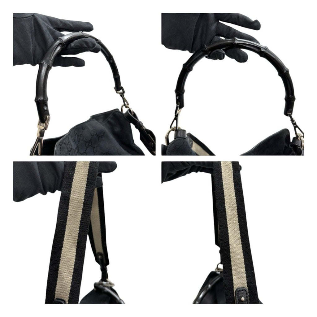 Gucci Bamboo Black Silver GG Canvas Leather Shoulder — view 6
