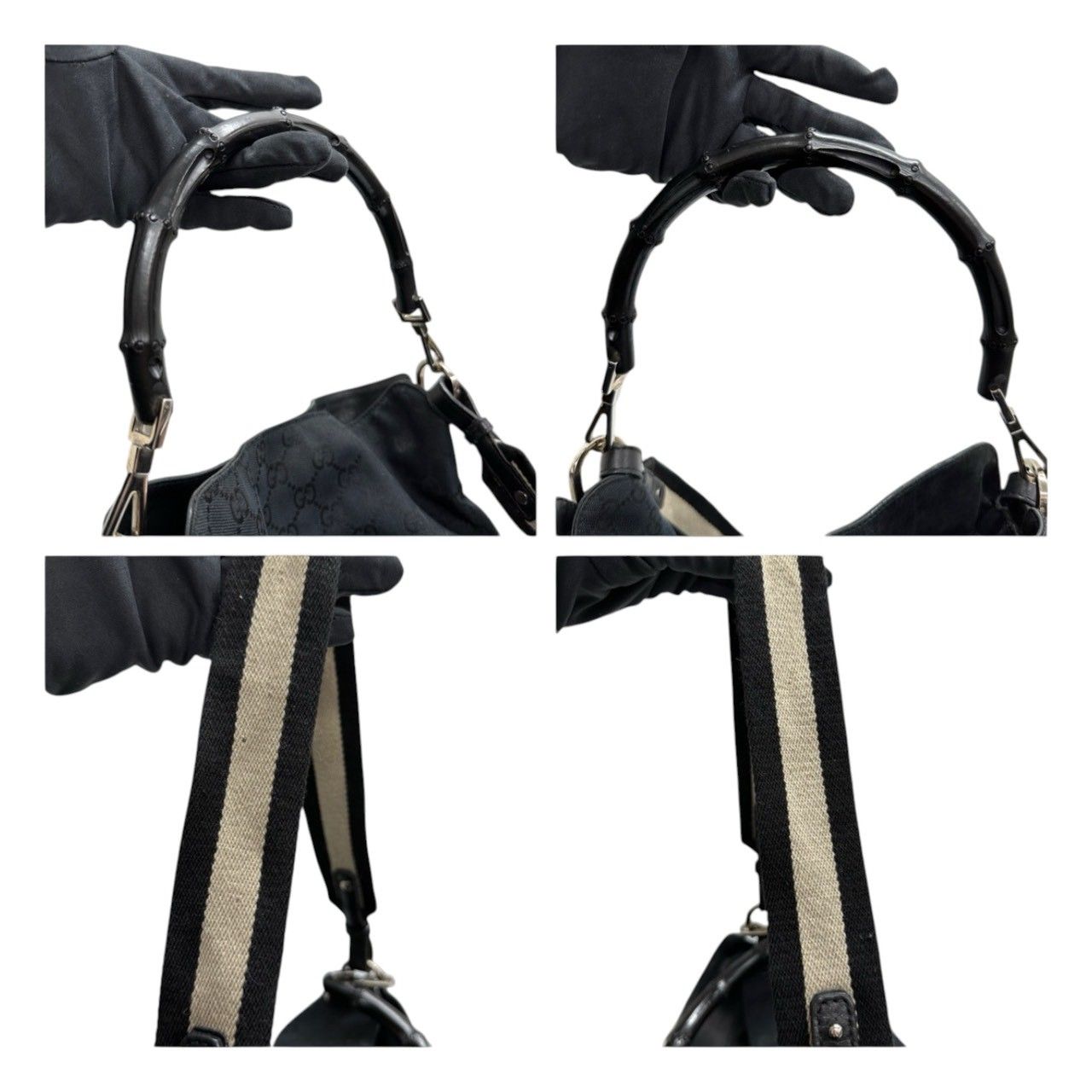 Gucci Bamboo Black Silver GG Canvas Leather Shoulder — view 6
