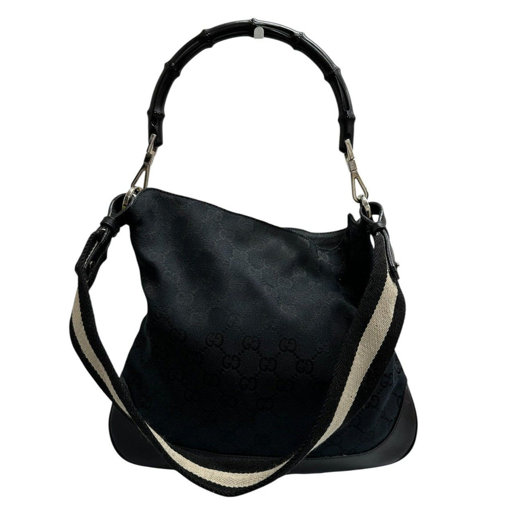 Gucci Bamboo Black Silver GG Canvas Leather Shoulder — view 2
