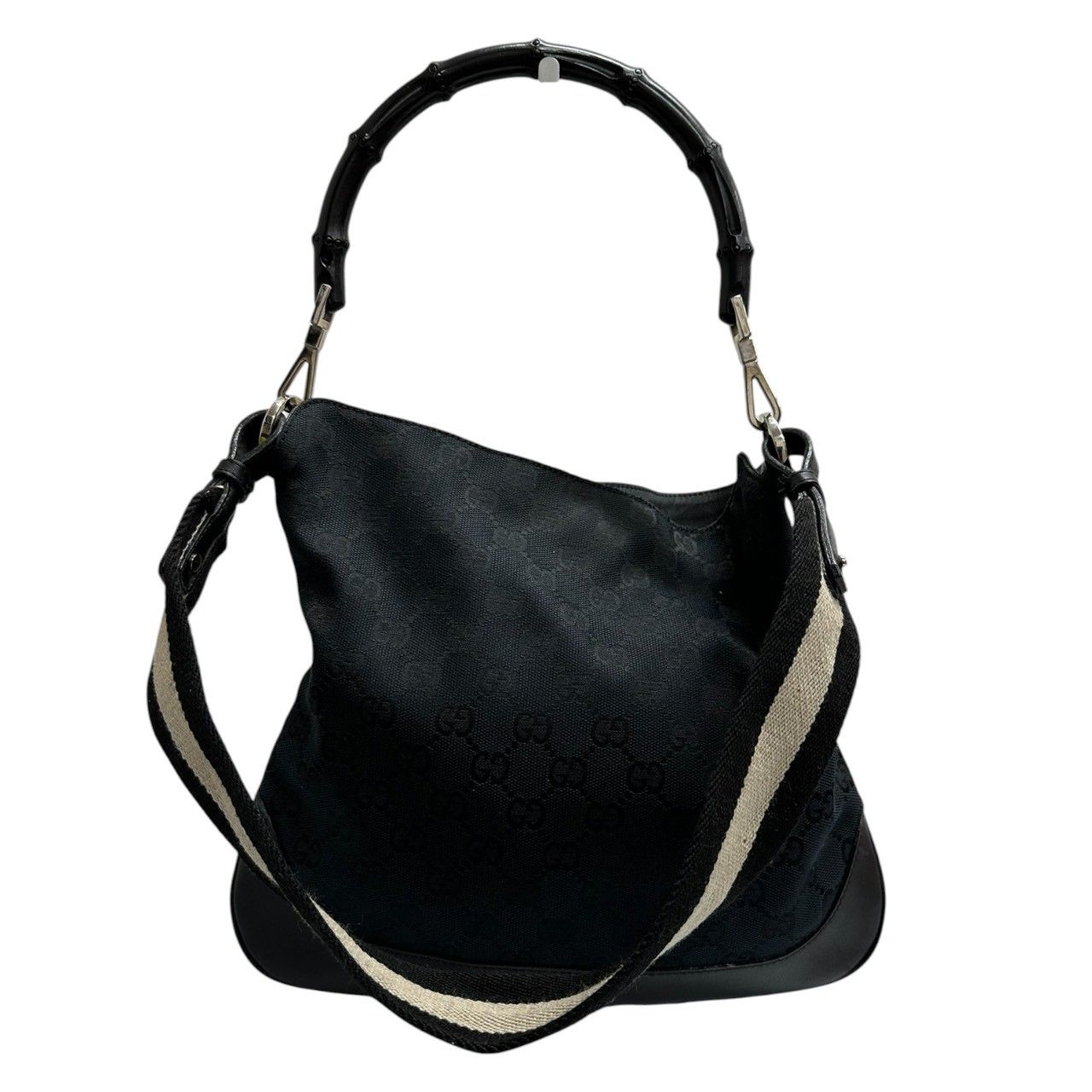 Gucci Bamboo Black Silver GG Canvas Leather Shoulder — view 2