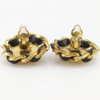 Chanel CC Logo Vintage Gold Plated Leather Earrings — view 4