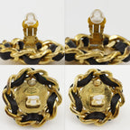Chanel CC Logo Vintage Gold Plated Leather Earrings — view 9