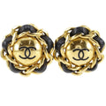 Chanel CC Logo Vintage Gold Plated Leather Earrings