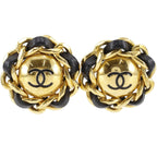 Chanel CC Logo Vintage Gold Plated Leather Earrings