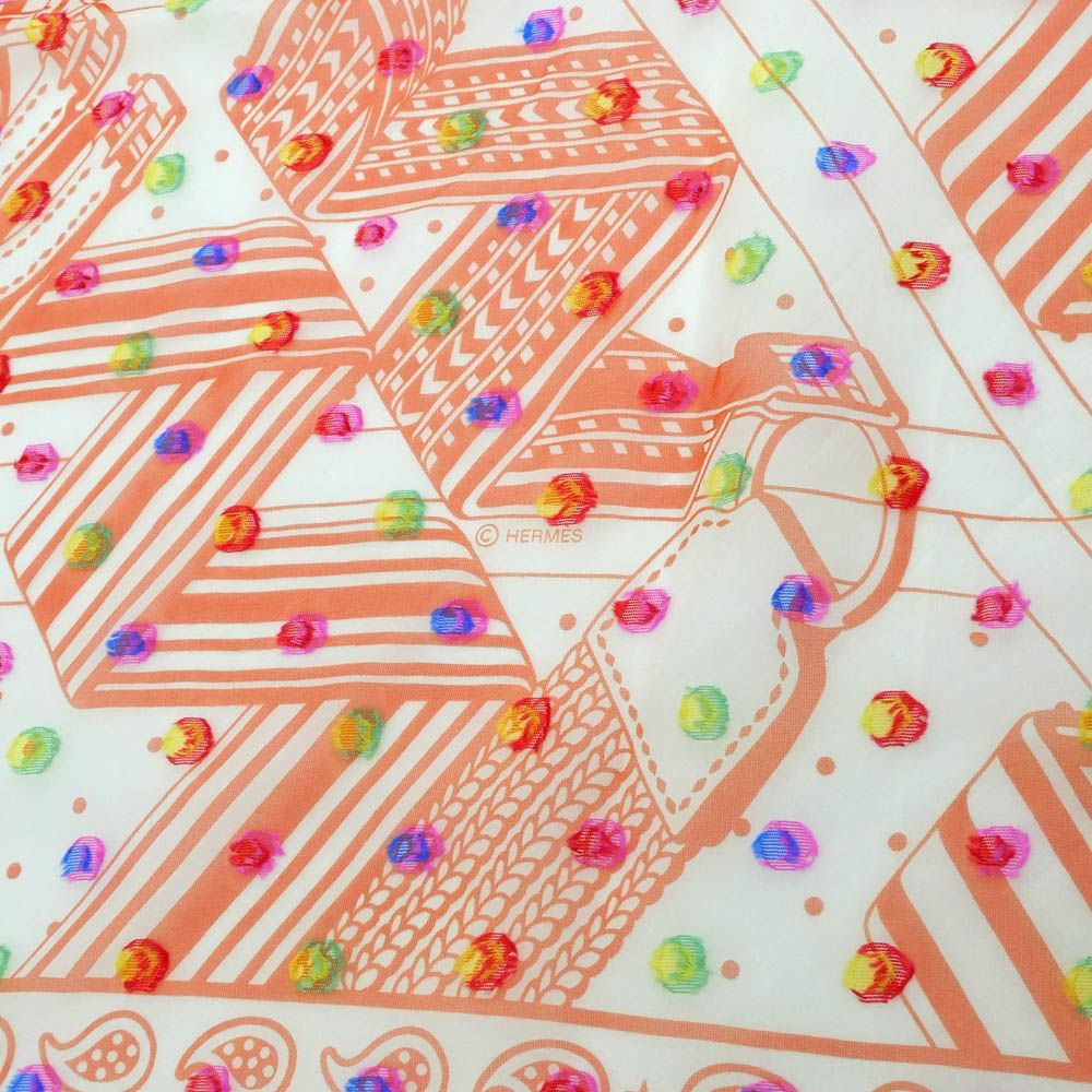 Hermes Carre 60 Zigzag Sangles Rainbow Dot Orange Bandana Scarf Sheer Muslin — view 8