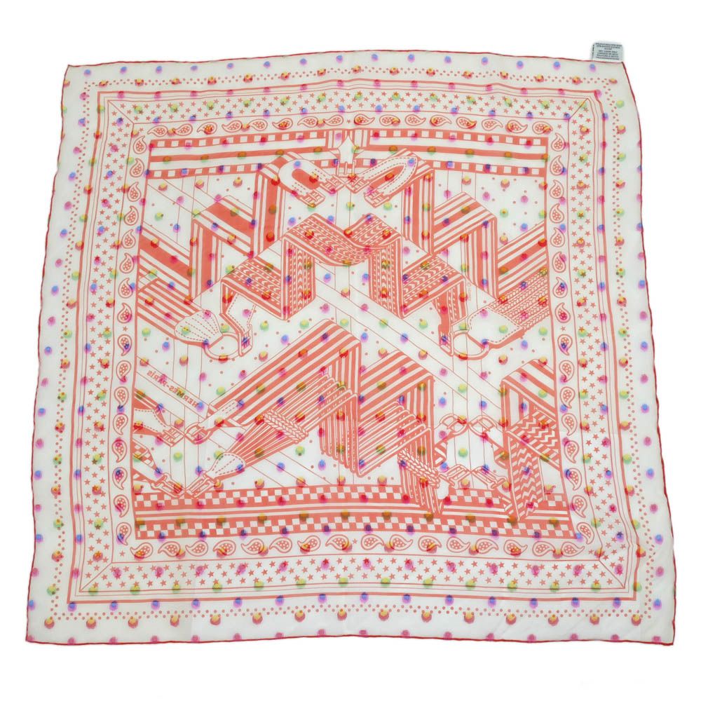 Hermes Carre 60 Zigzag Sangles Rainbow Dot Orange Bandana Scarf Sheer Muslin — view 2