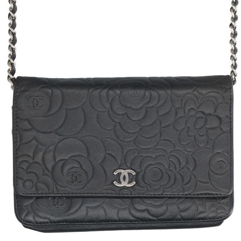 Chanel Camellia Chain Shoulder Bag Black