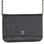 Chanel Camellia Chain Shoulder Bag Black