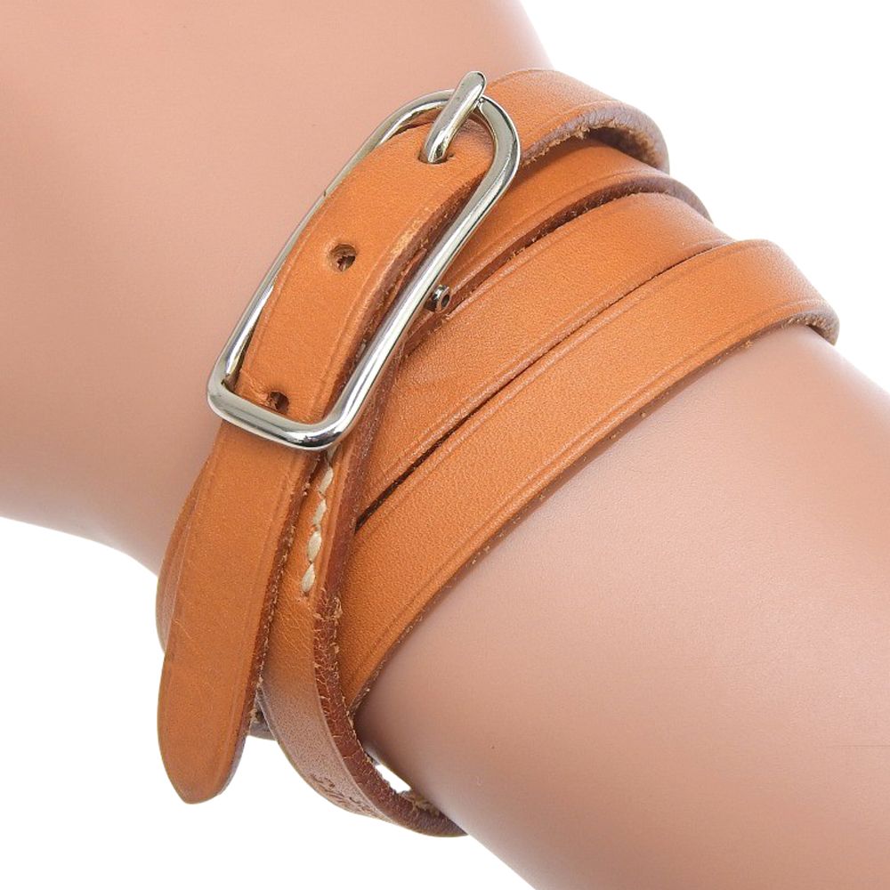 Hermes Hapi 1 Long Leather Brown Silver Bracelet